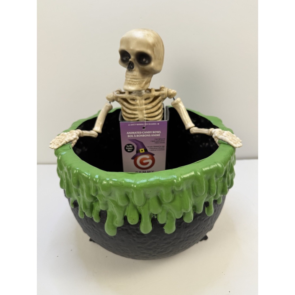 Gemmy Animated Halloween Red Eyes Talking Skeleton‎ Skull Head Candy Bowl New